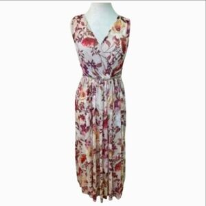 Alexa B. Nites Women’s Sleeveless Pink Floral Maxi Rhinestone Waist Dress SZ 14W